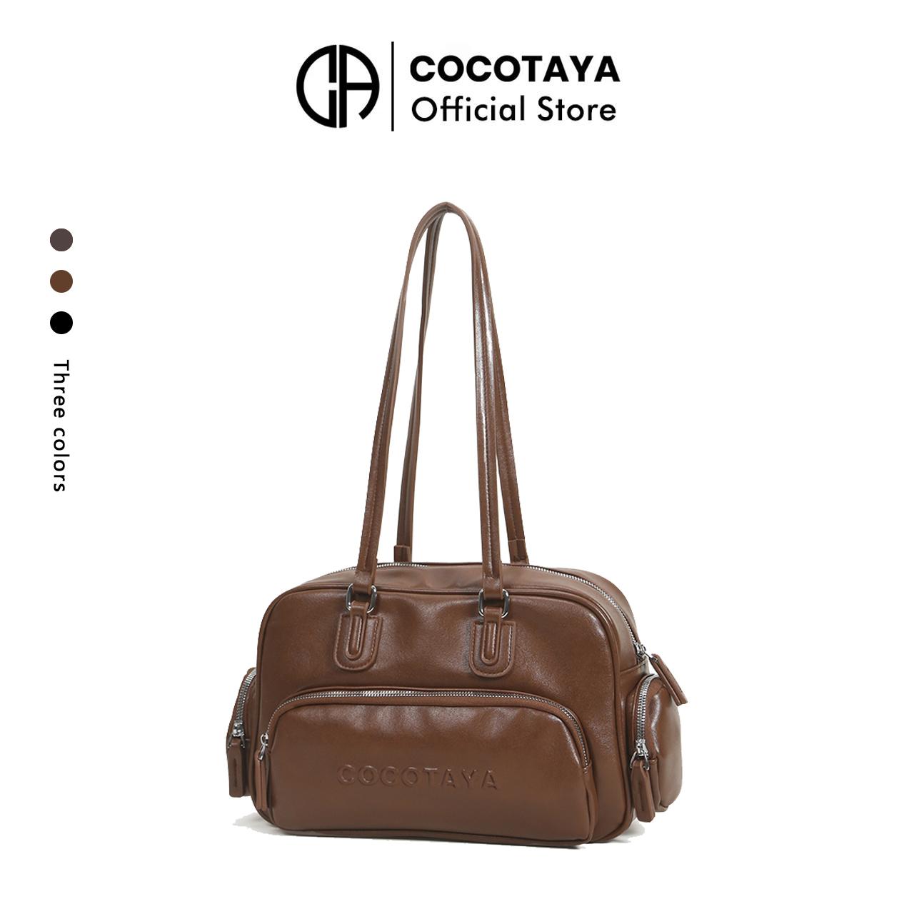 New retro solid color PU leather hand-held bowling bag, versatile commuter underarm bag, fashionable and casual large capacity women's bag