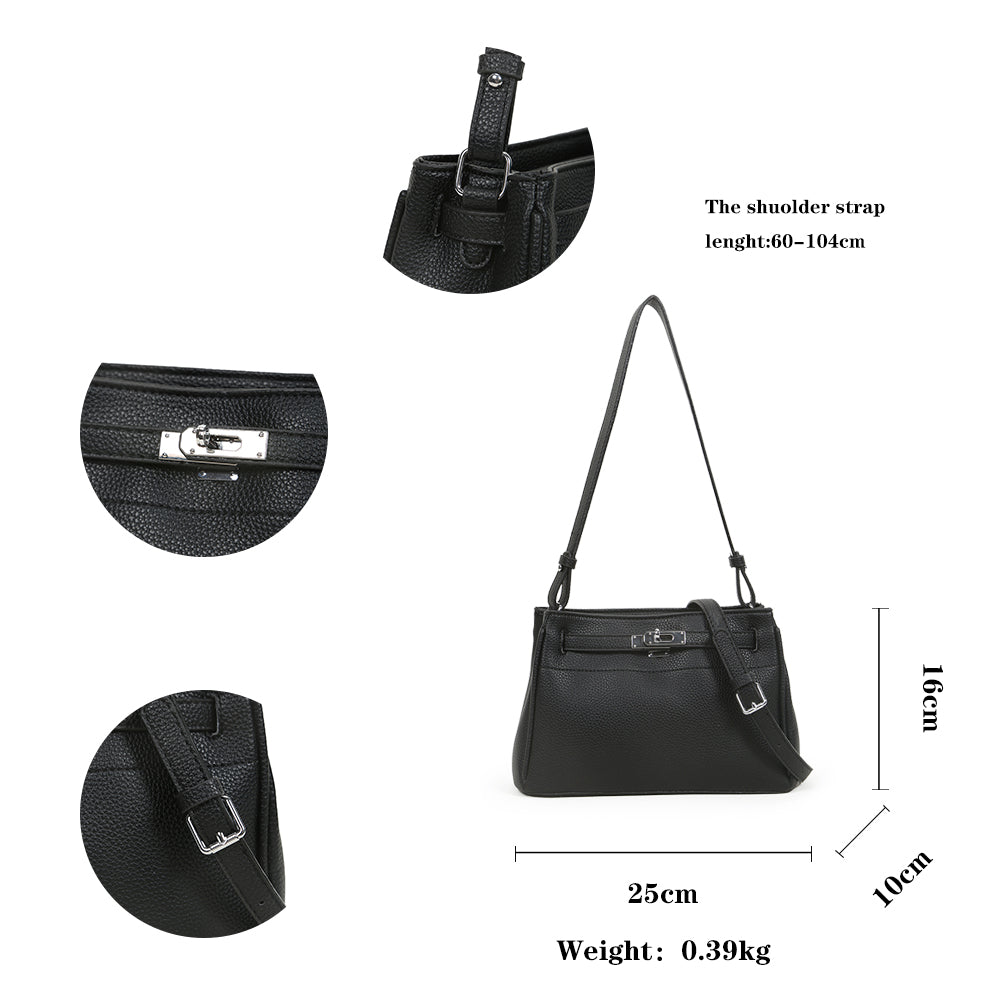 Casual large capacity solid color shoulder bag, lock design versatile underarm women's bag
