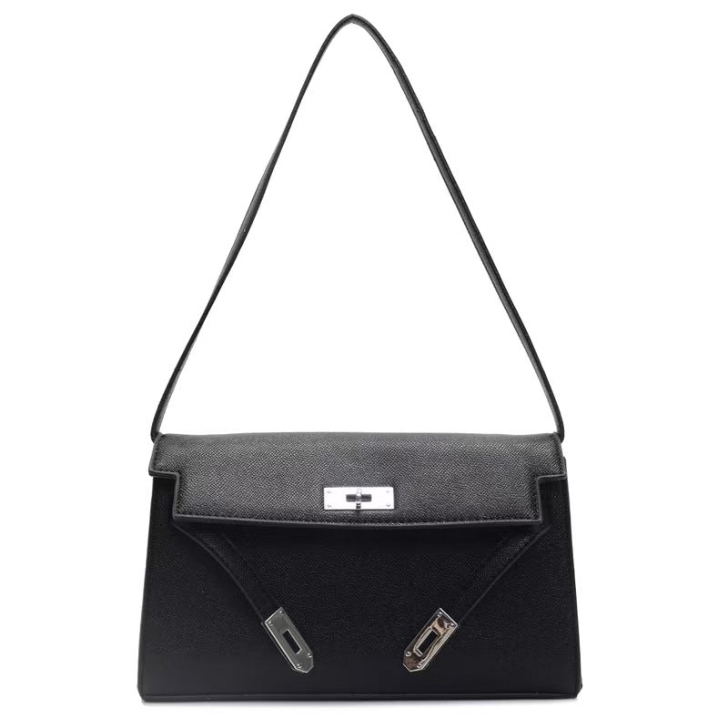 Retro shoulder bag with stylish lock design, fashionable solid color high-quality messenger bag