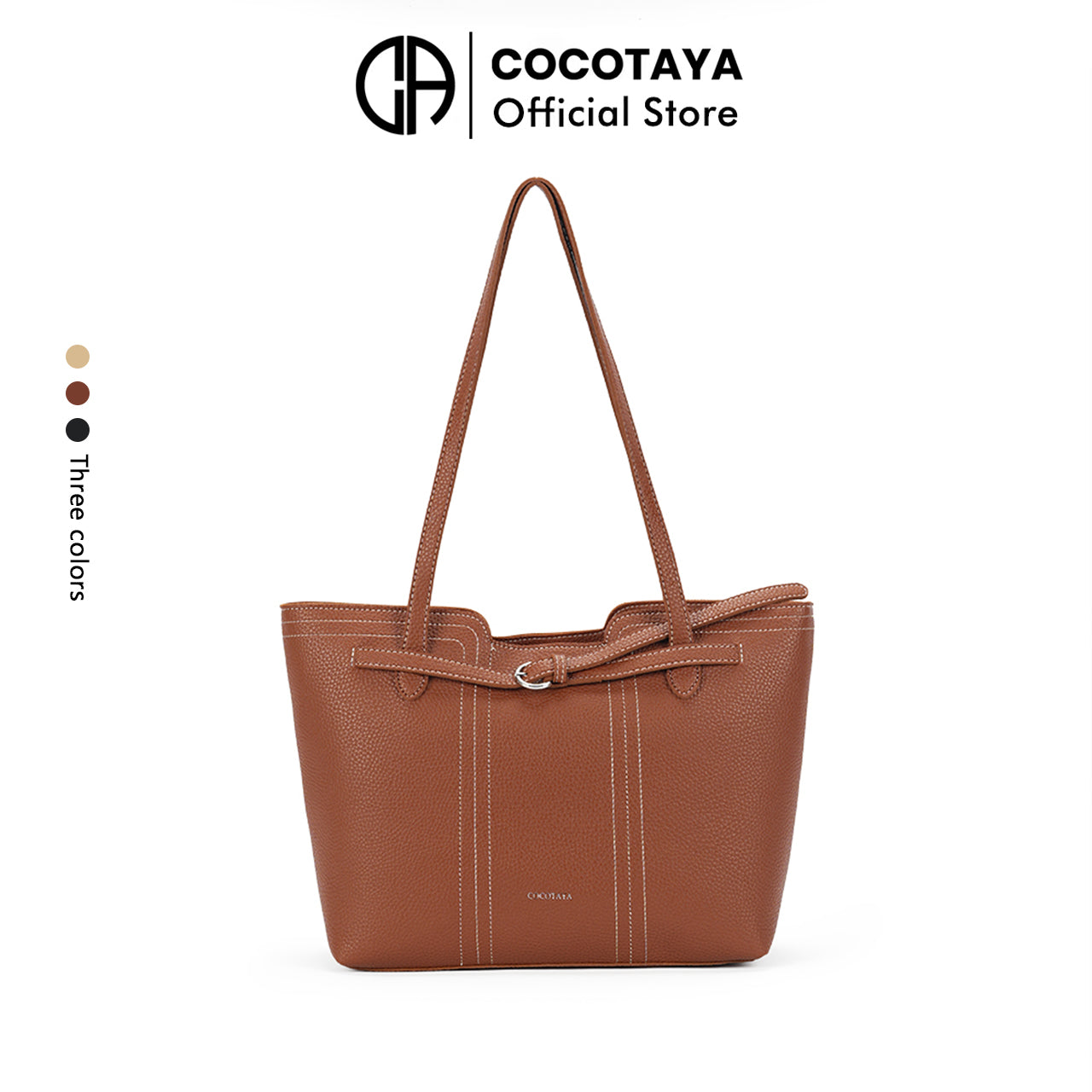 (COCOTAYA)Elegant zippered leather tote bag with button design and large capacity.