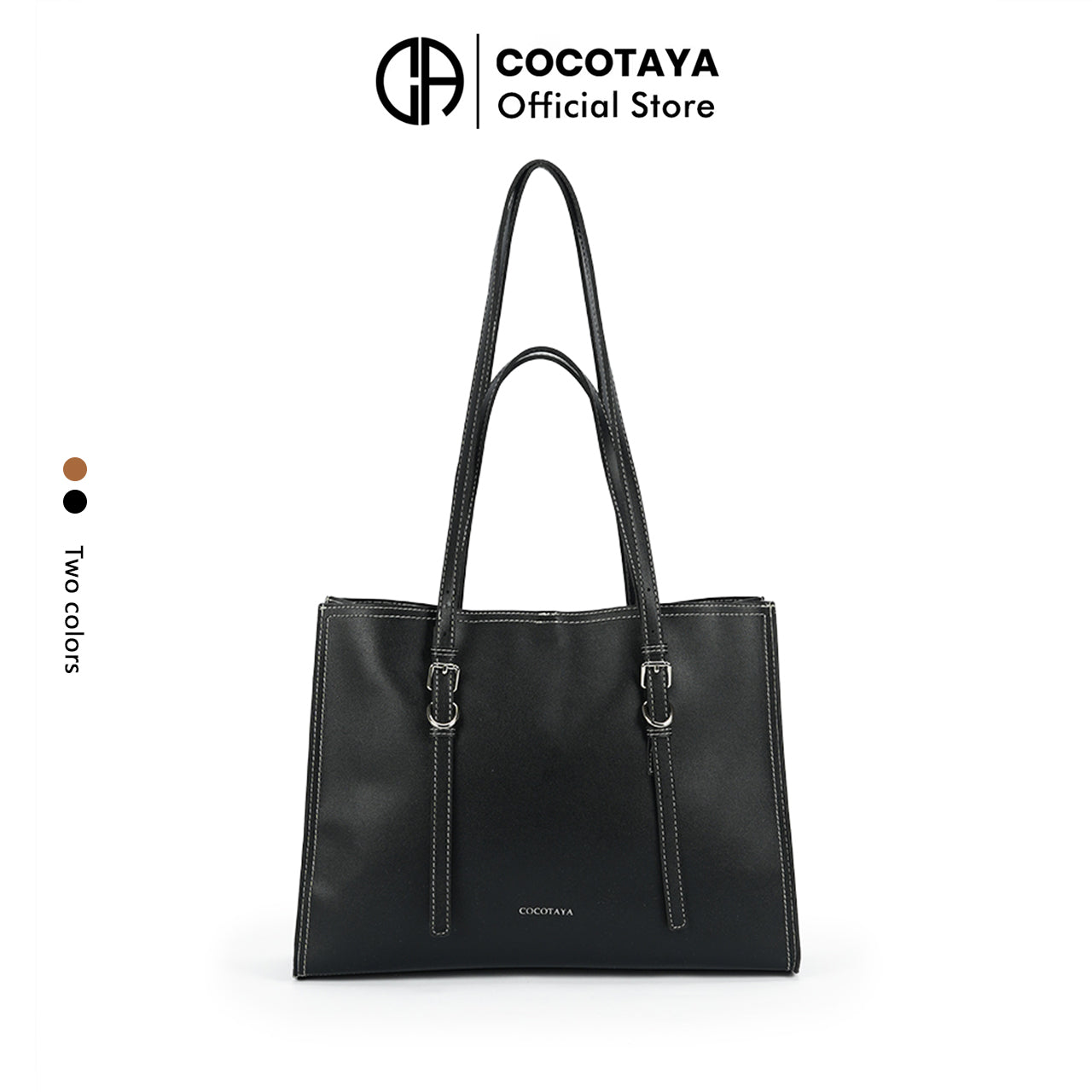 (COCOTAYA)Exquisite solid color leather handbag, large capacity tote bag
