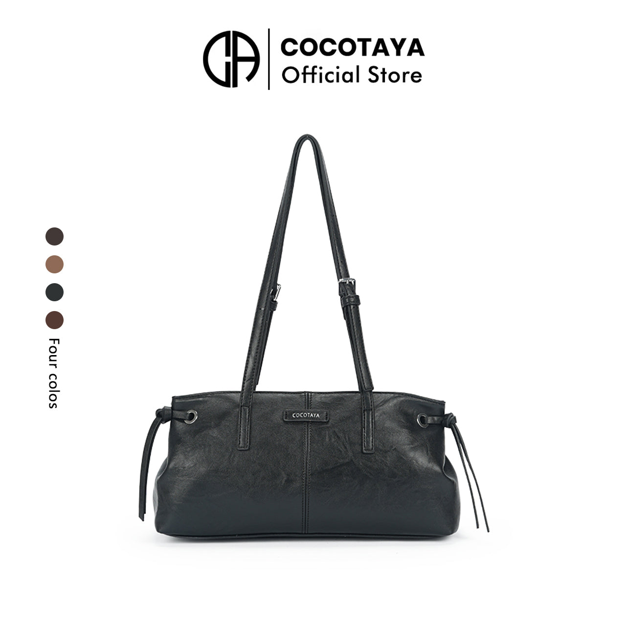 (COCOTAYA)Vintage-style drawstring tote bag in waxed leather with a suede finish.