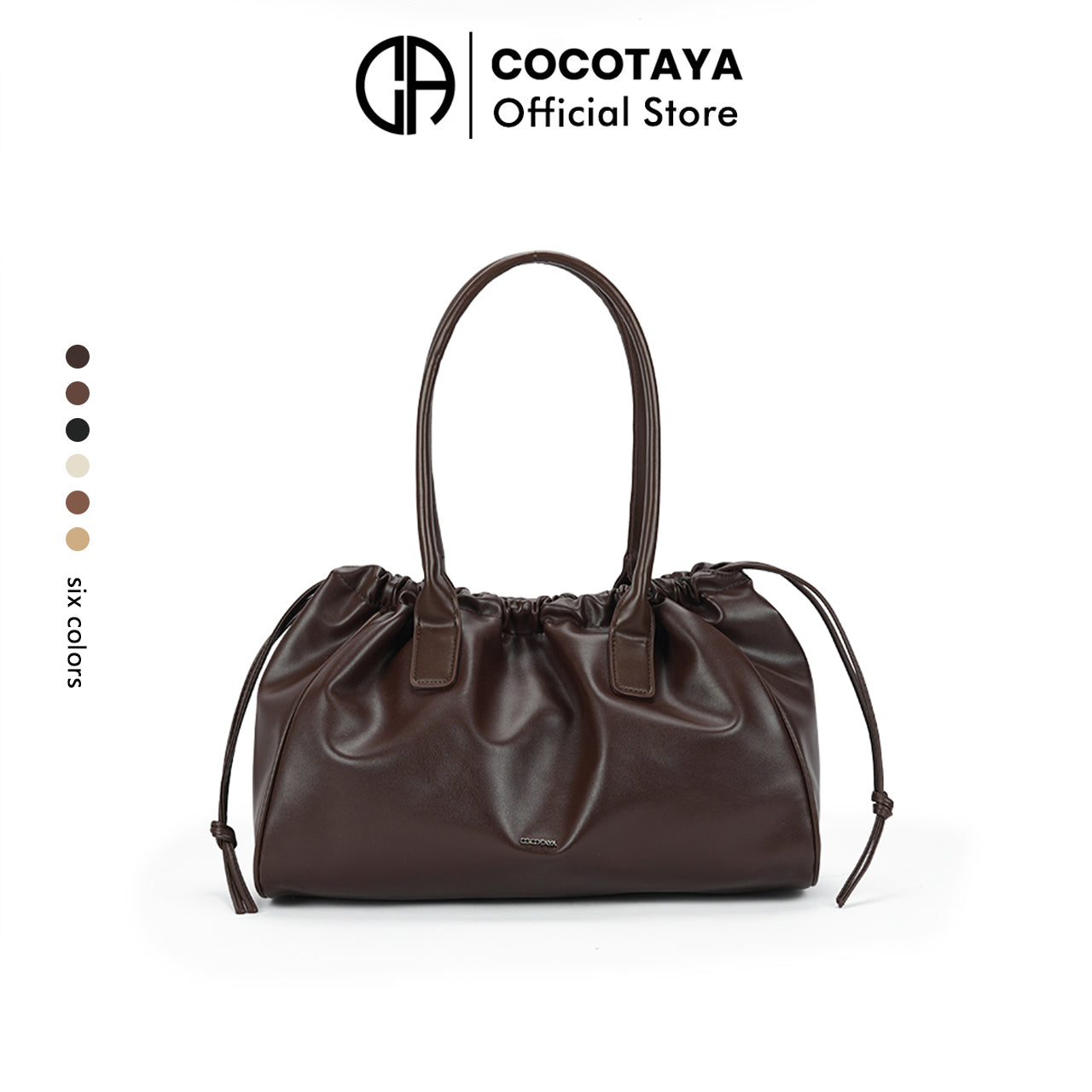 (COCOTAYA)Stylish and versatile leather drawstring tote bag with frosted finish.
