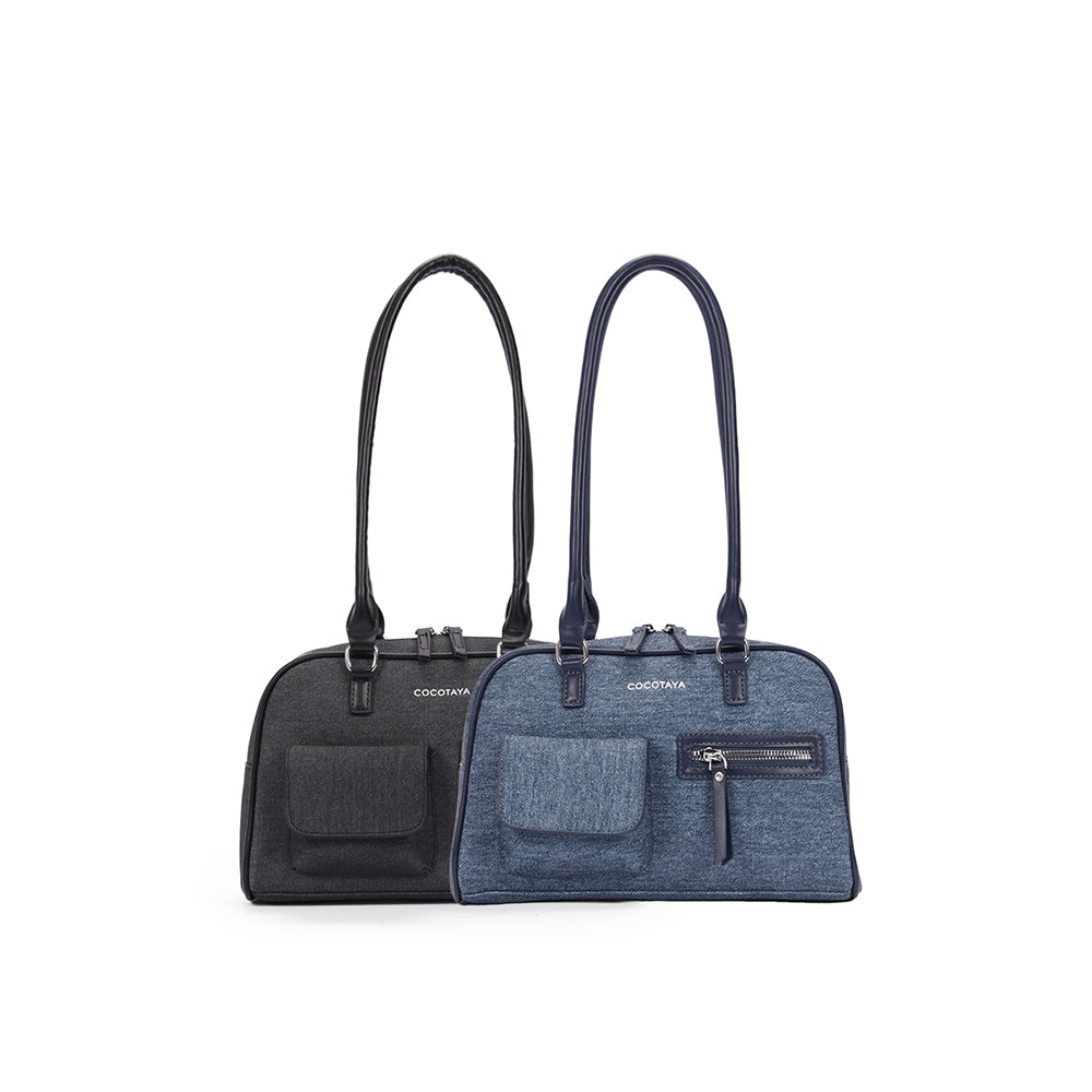 (COCOTAYA) Women's Fashion Denim Multi-Pocket Versatile Casual Boston Bag Large Capacity Handbag