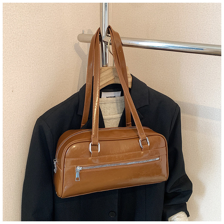 New fashion solid color PU leather high-grade versatile shoulder handbag