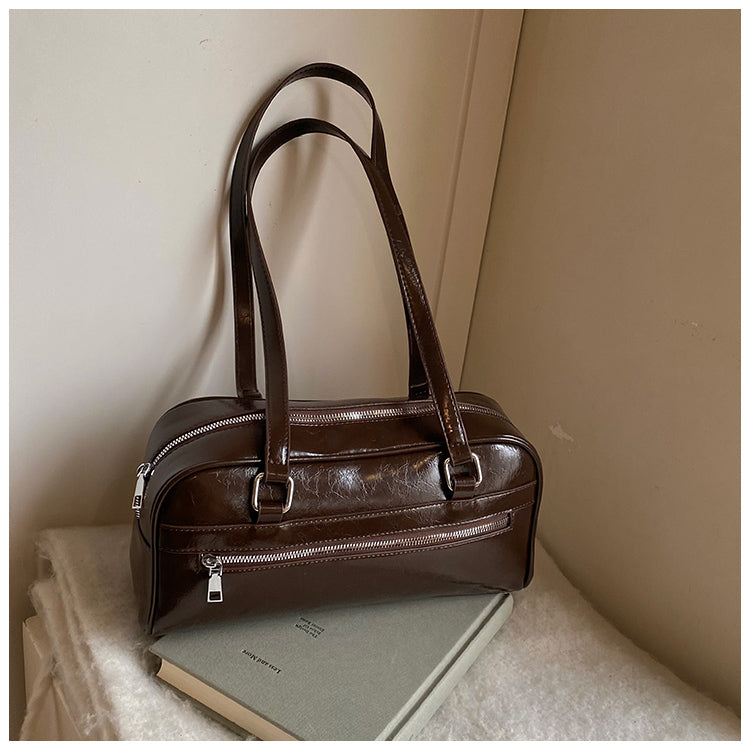 New fashion solid color PU leather high-grade versatile shoulder handbag