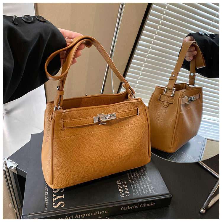 Casual large capacity solid color shoulder bag, lock design versatile underarm women's bag