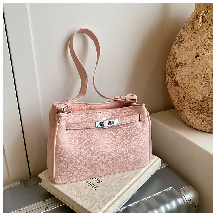 Casual large capacity solid color shoulder bag, lock design versatile underarm women's bag