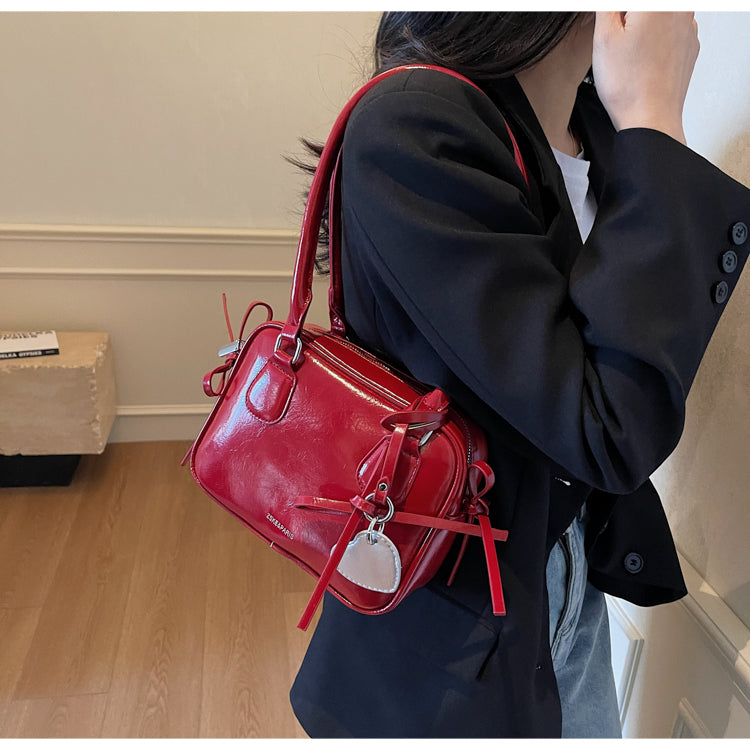 Fashion cute bow handbag small square bag fashionable PU leather women's bag single shoulder underarm bag