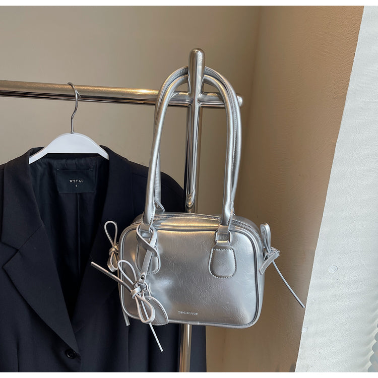 Fashion cute bow handbag small square bag fashionable PU leather women's bag single shoulder underarm bag