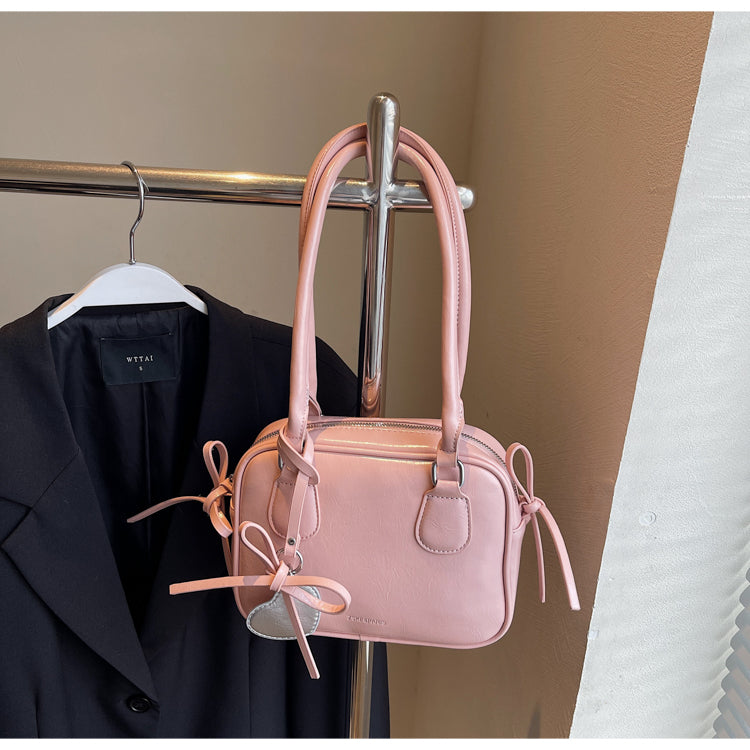 Fashion cute bow handbag small square bag fashionable PU leather women's bag single shoulder underarm bag