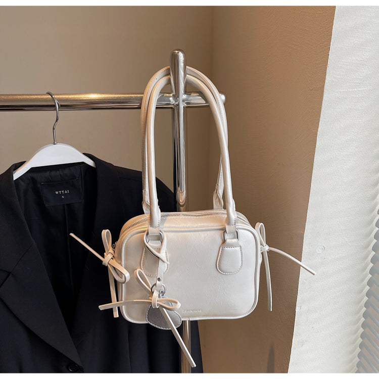 Fashion cute bow handbag small square bag fashionable PU leather women's bag single shoulder underarm bag