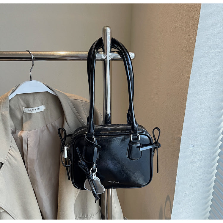 Fashion cute bow handbag small square bag fashionable PU leather women's bag single shoulder underarm bag