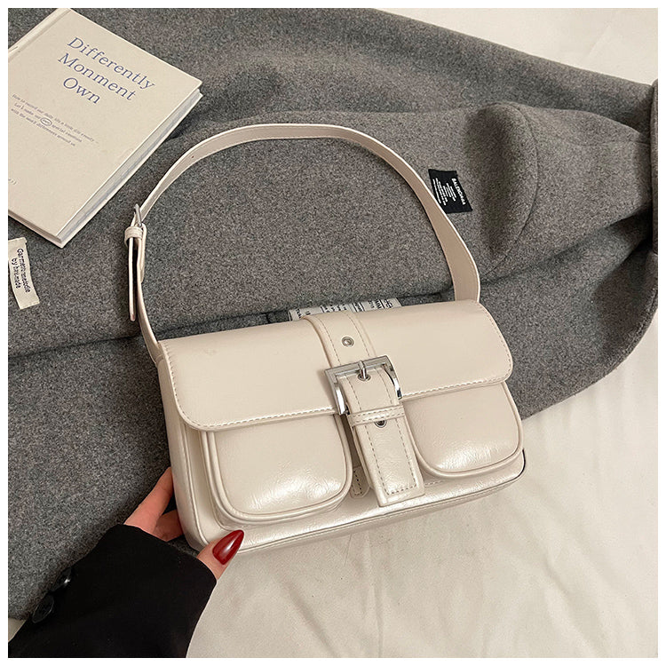 High-end women's solid color shoulder bag, new style versatile underarm simple commuter bag