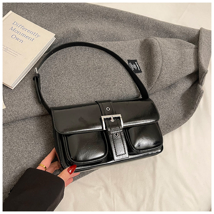 High-end women's solid color shoulder bag, new style versatile underarm simple commuter bag