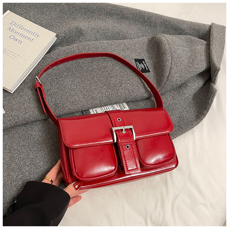 High-end women's solid color shoulder bag, new style versatile underarm simple commuter bag
