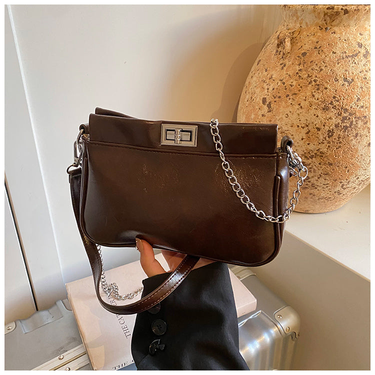 High-end fashionable versatile shoulder bag chain design temperament underarm bag