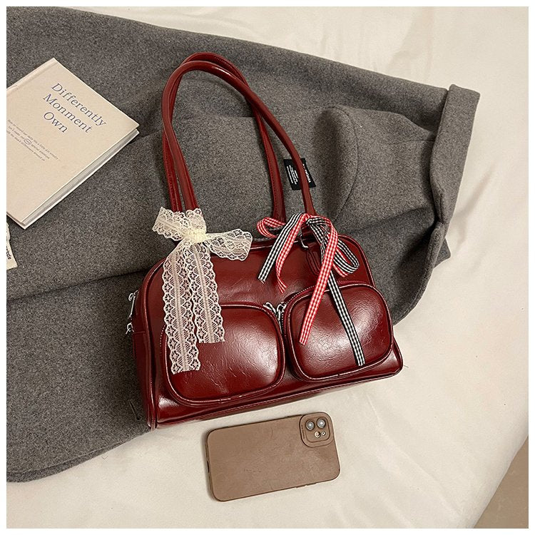 Fashion retro multi-pocket underarm women's bag, large capacity commuter shoulder bag