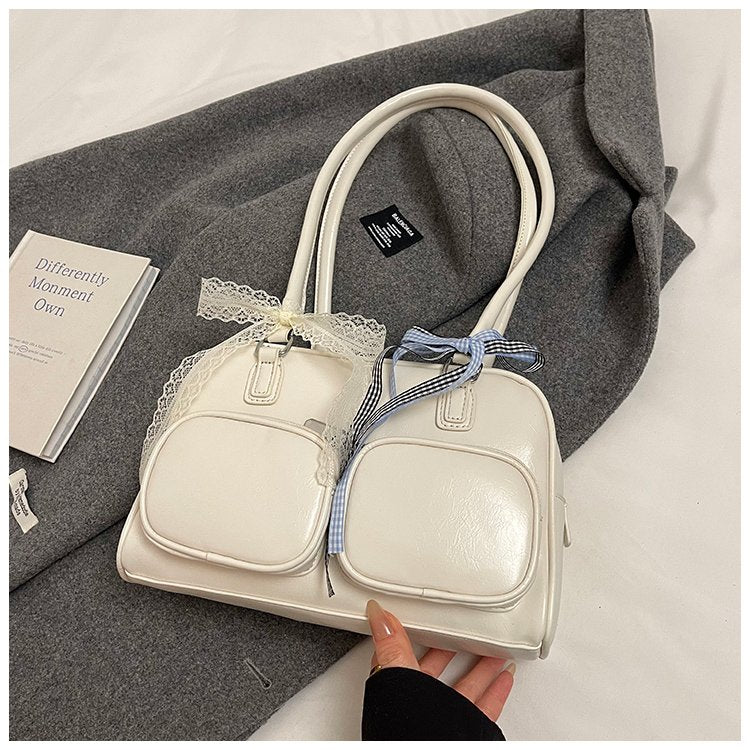 Fashion retro multi-pocket underarm women's bag, large capacity commuter shoulder bag