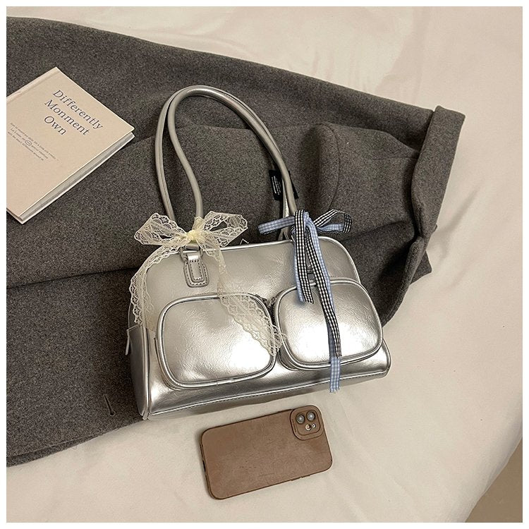 Fashion retro multi-pocket underarm women's bag, large capacity commuter shoulder bag