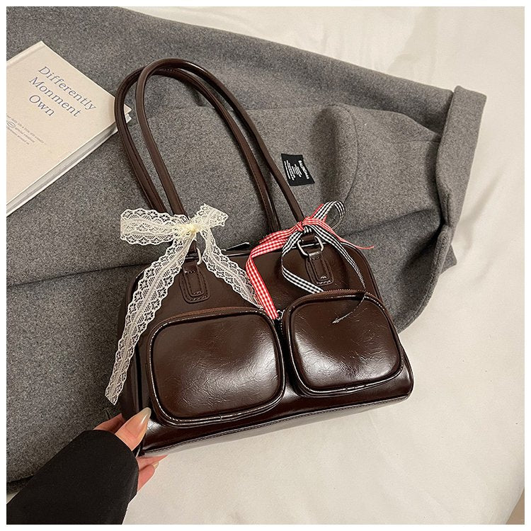 Fashion retro multi-pocket underarm women's bag, large capacity commuter shoulder bag