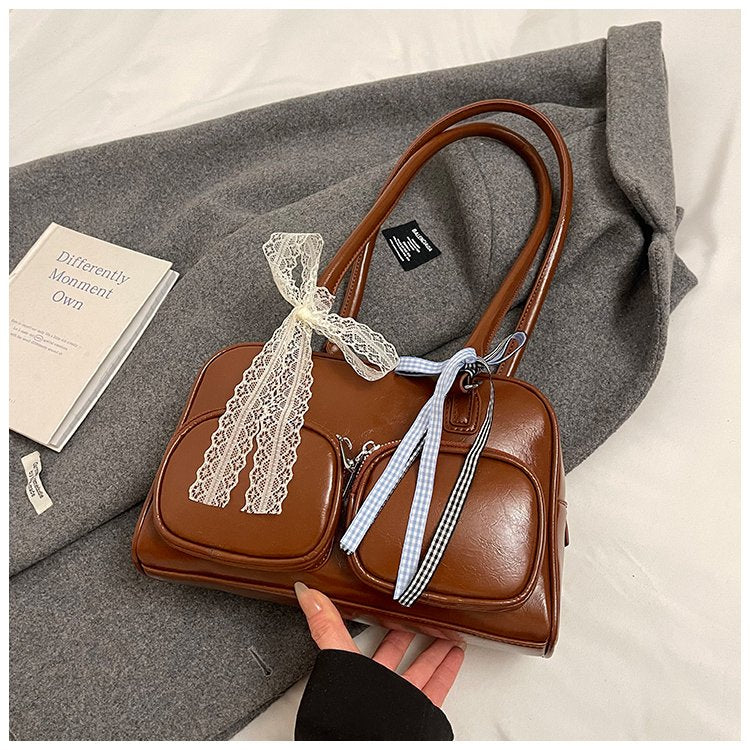 Fashion retro multi-pocket underarm women's bag, large capacity commuter shoulder bag