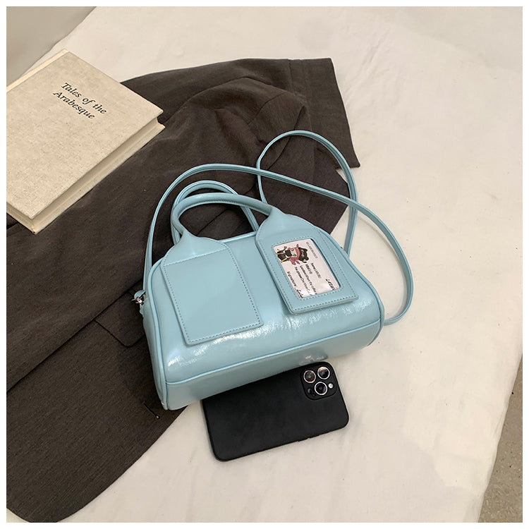 Cute solid color shiny women's handbag, large capacity rest shoulder messenger bag