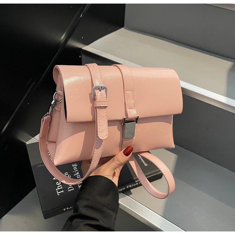 Fashionable high-end shiny shoulder bag for women, casual solid color versatile commuter messenger bag