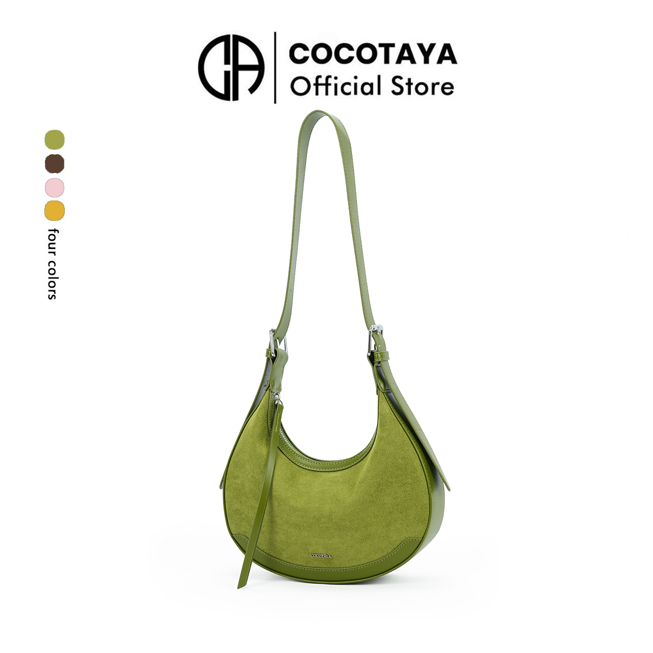 (cocotaya)CocoaHush Bag Minimalist Suede Crescent Hobo Bag, Office Commuter Crossbody Purse