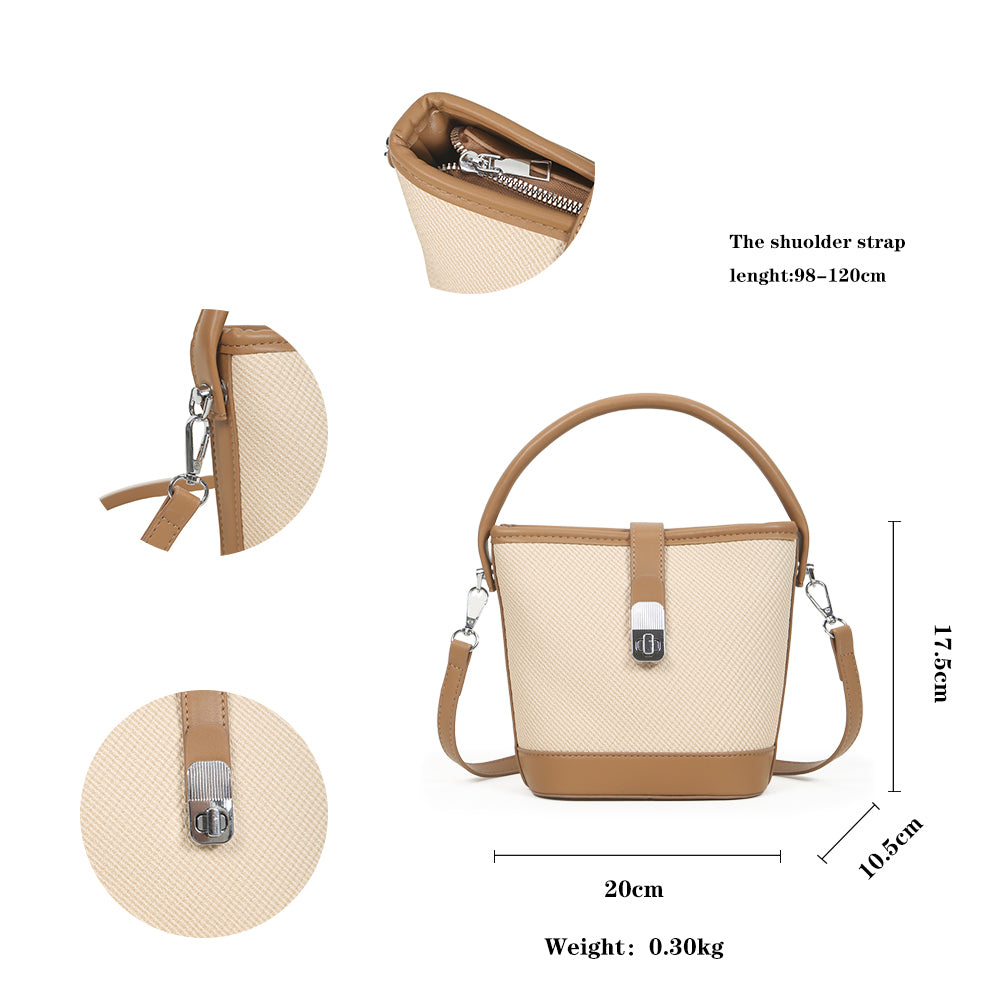 Fashionable handbags, simple and casual bucket bags for women, new contrasting color commuter shoulder bags.