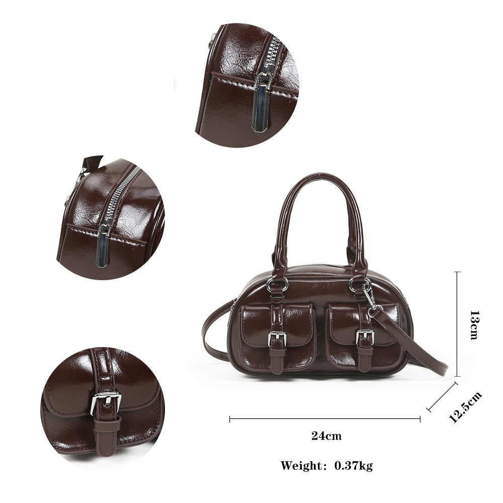 Fashionable solid color handbag, new style trendy multi-pocket design versatile commuter messenger bag
