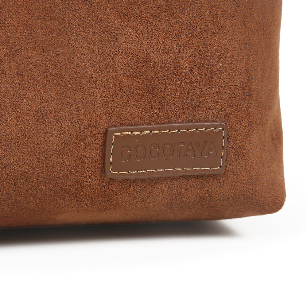 (cocotaya) Retro Matte Suede Minimalist Shoulder Work Bag For Ladies