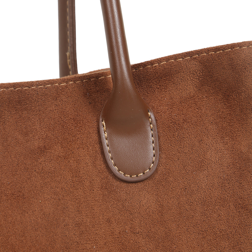 (cocotaya) Retro Matte Suede Minimalist Shoulder Work Bag For Ladies