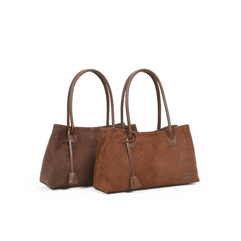 (cocotaya) Retro Matte Suede Minimalist Shoulder Work Bag For Ladies