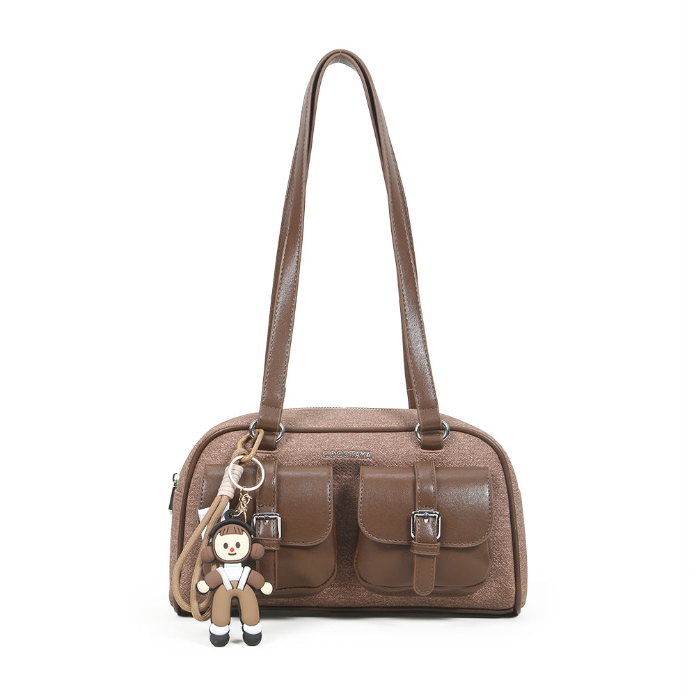 Fashionable retro color matching design large capacity shoulder bag, multi-pocket design trendy versatile underarm bag