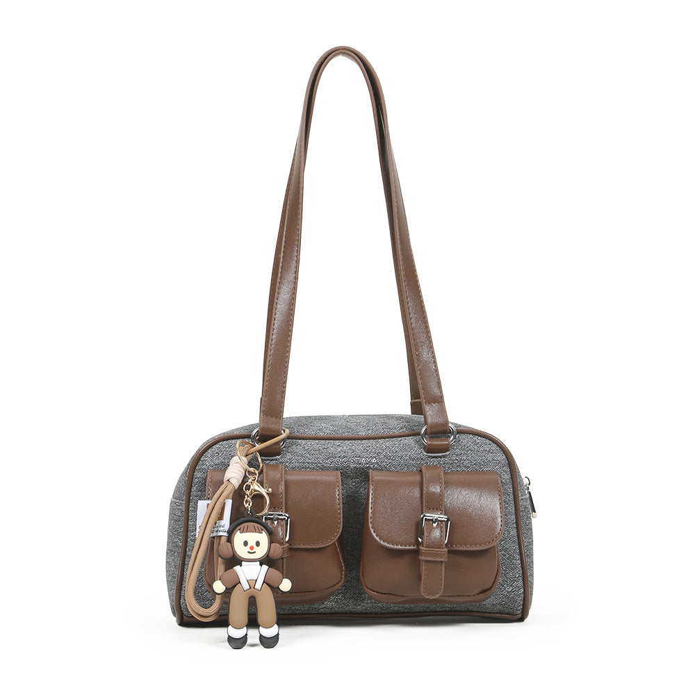 Fashionable retro color matching design large capacity shoulder bag, multi-pocket design trendy versatile underarm bag