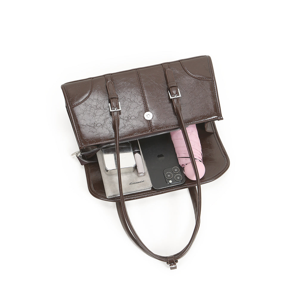 High-end retro armpit bag, fashionable and versatile PU leather shoulder bag, large-capacity work and commuter bag