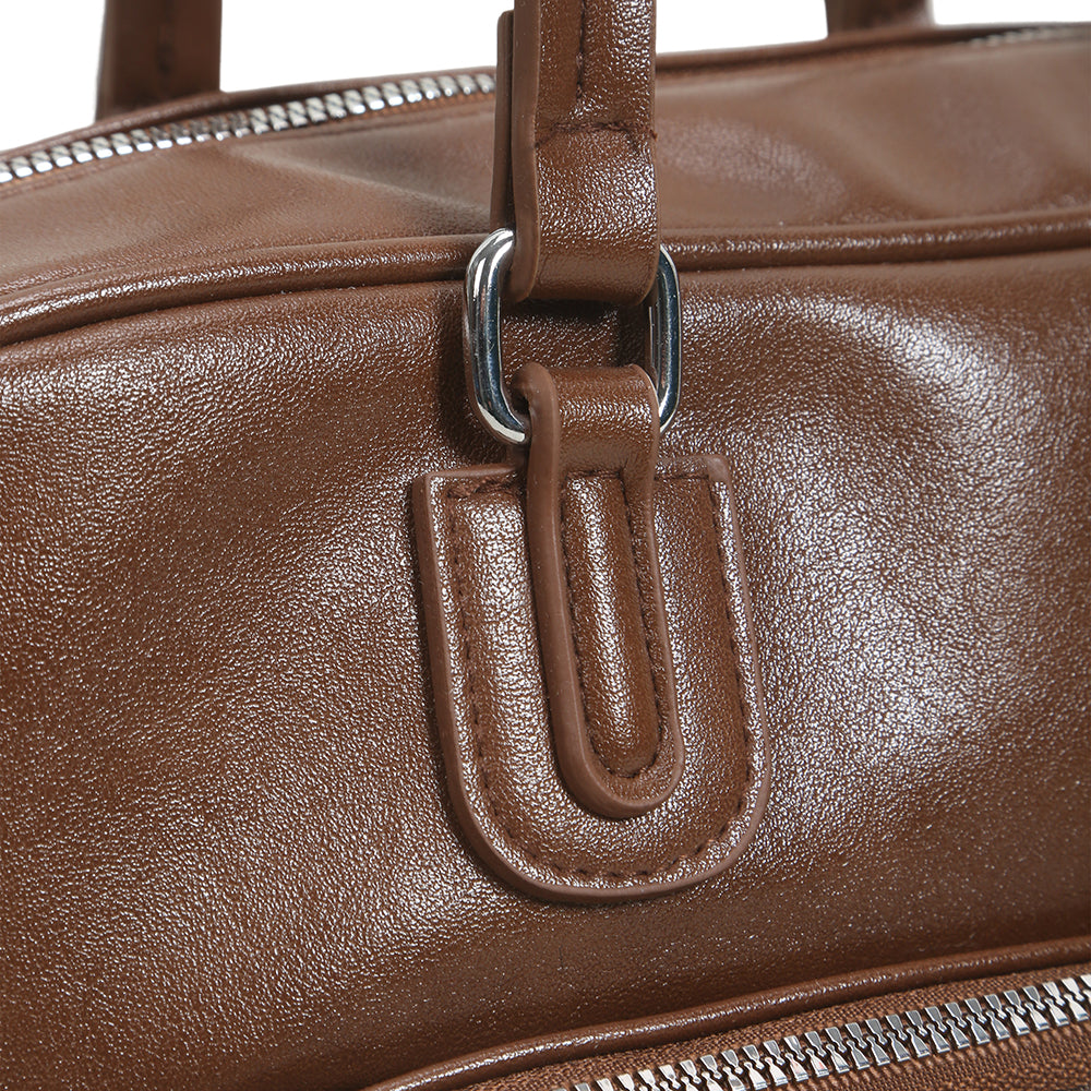 New retro solid color PU leather hand-held bowling bag, versatile commuter underarm bag, fashionable and casual large capacity women's bag