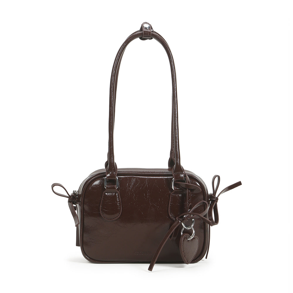 Simple retro bow handbag small square bag fashionable ladies PU leather shoulder underarm bag solid color
