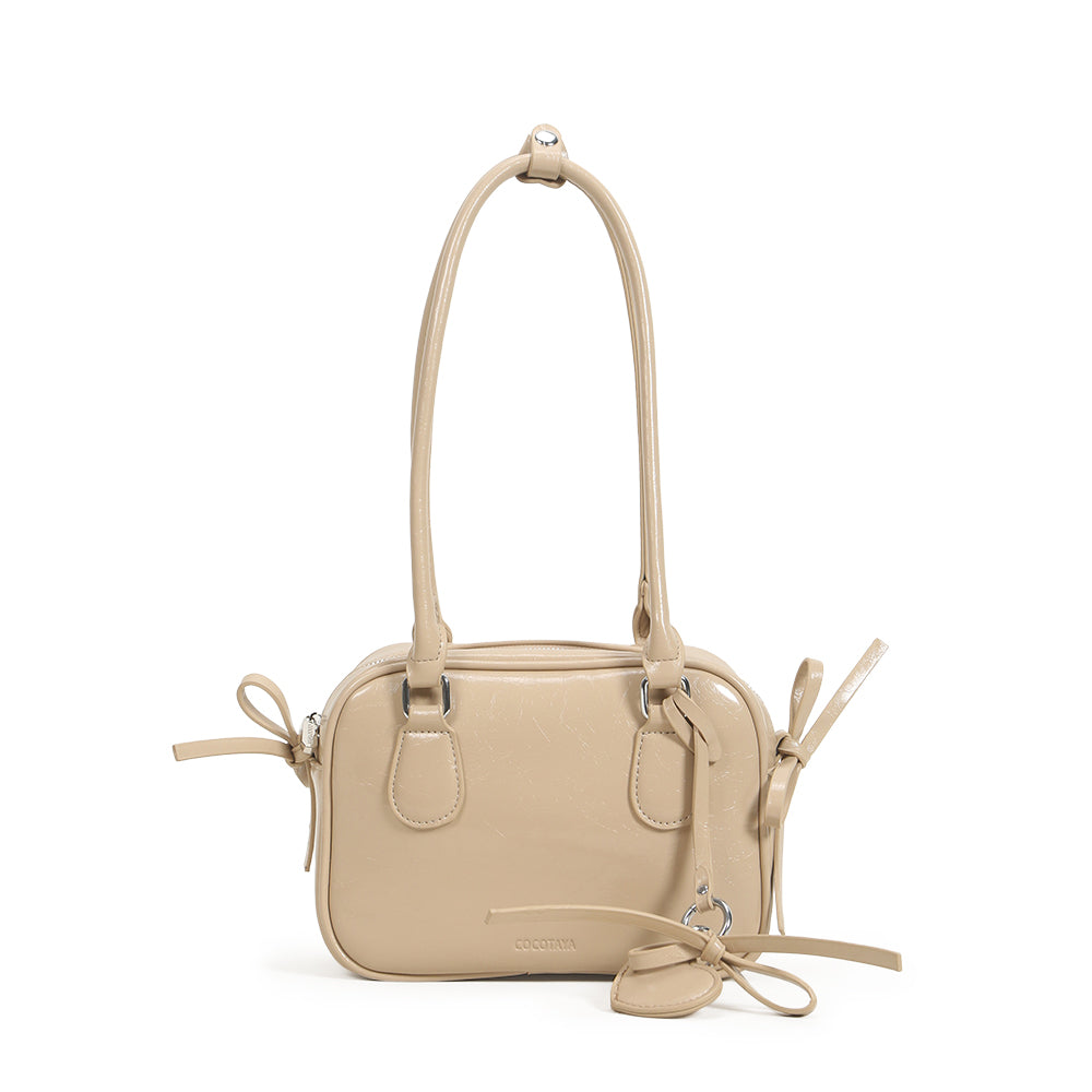 Simple retro bow handbag small square bag fashionable ladies PU leather shoulder underarm bag solid color