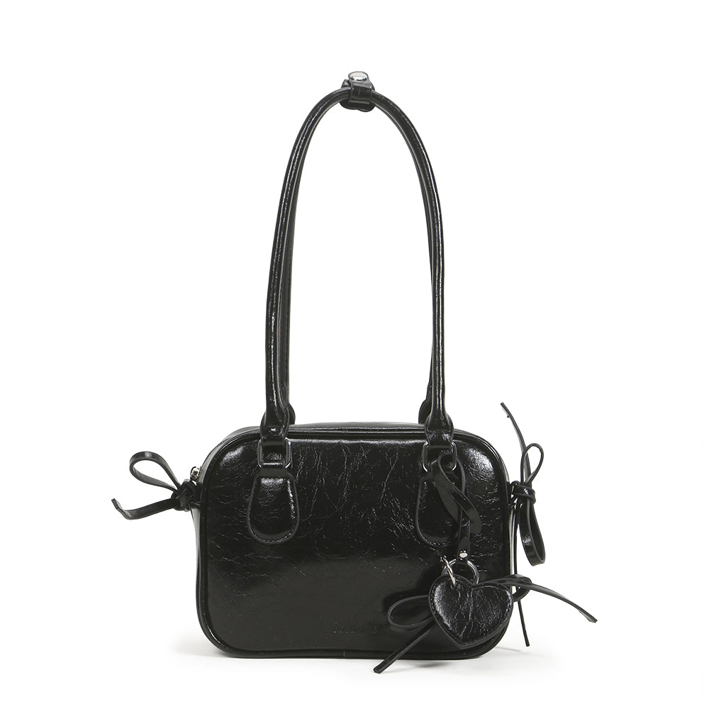 Simple retro bow handbag small square bag fashionable ladies PU leather shoulder underarm bag solid color