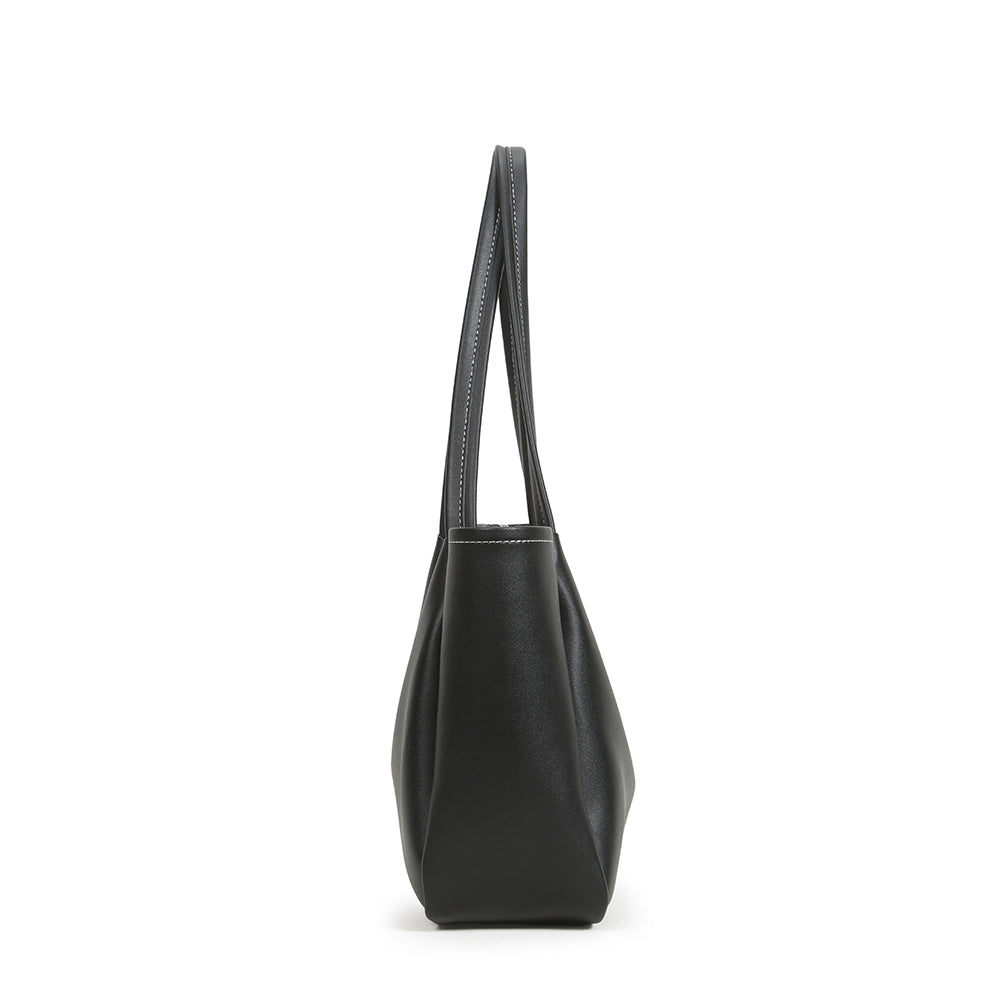 High-quality soft PU leather handbag with large capacity and pure color bucket bag