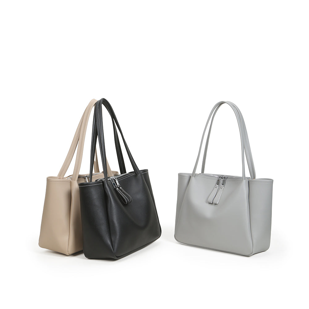 High-quality soft PU leather handbag with large capacity and pure color bucket bag