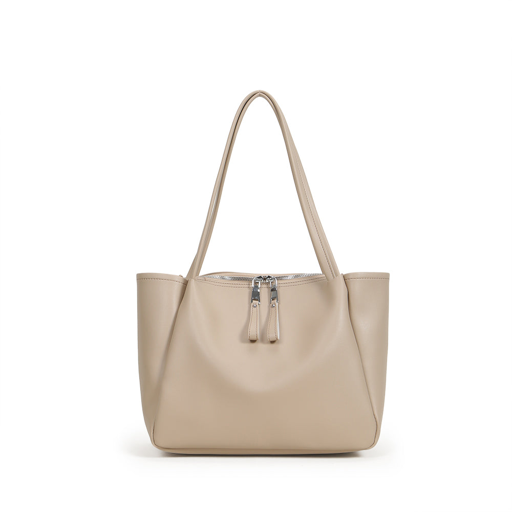 High-quality soft PU leather handbag with large capacity and pure color bucket bag