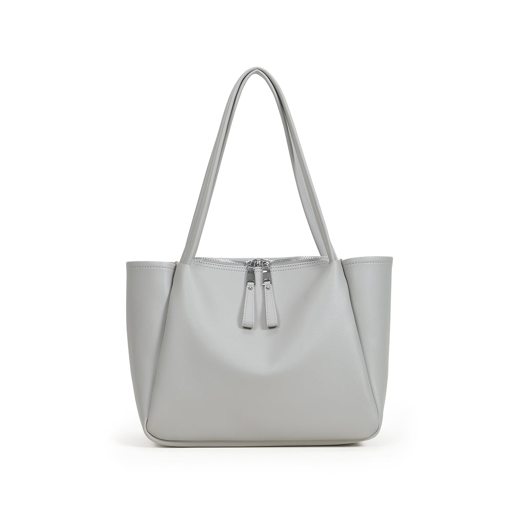 High-quality soft PU leather handbag with large capacity and pure color bucket bag
