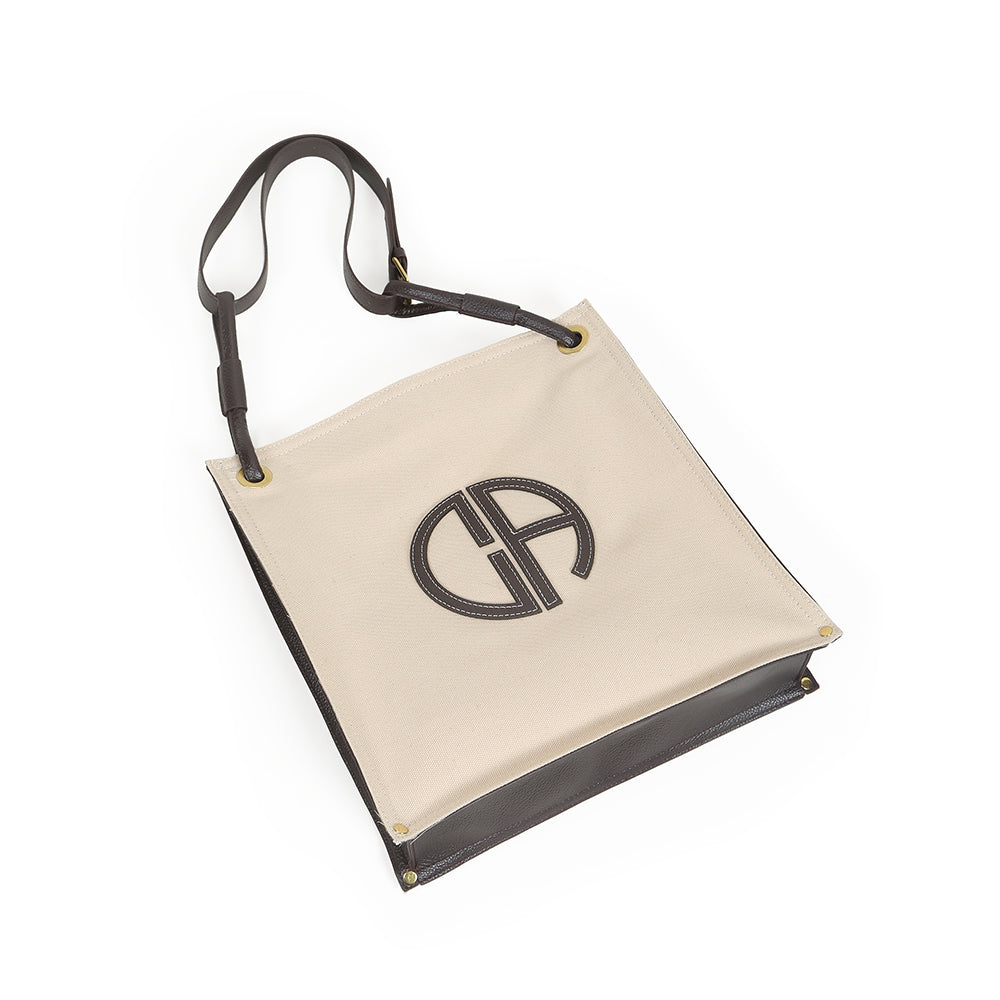 Fashionable large-capacity PU stitching canvas bag, casual and versatile commuter shoulder bag