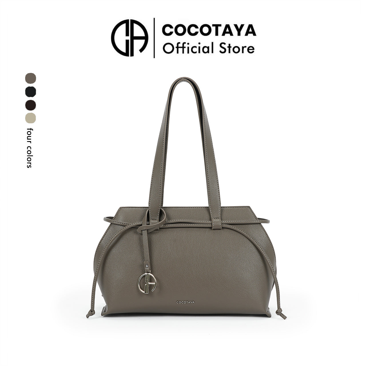 (cocotaya)Tate Tote Bag Elegant Drawstring Top Handle Tote Bag, Premium Leather Commuter Purse