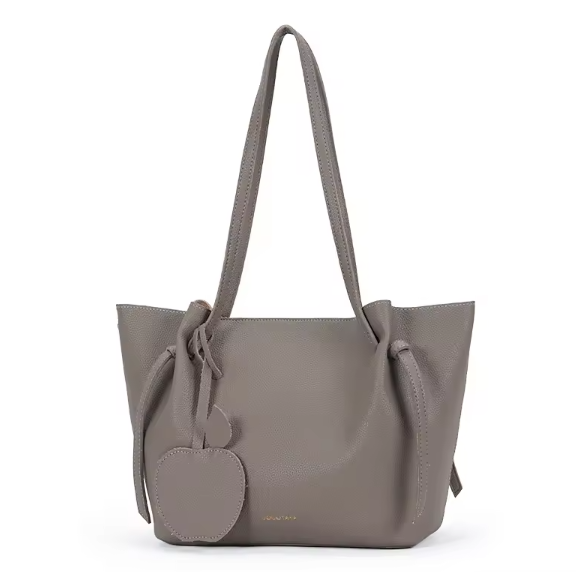 (COCOTAYA)Soft leather solid color simple shoulder bag fashionable and versatile large capacity tote bag with pendant
