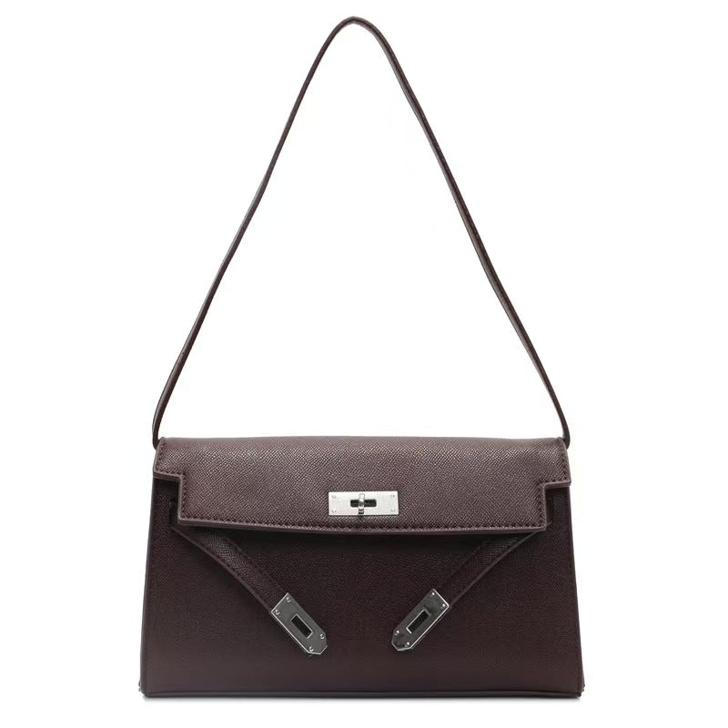 Retro shoulder bag with stylish lock design, fashionable solid color high-quality messenger bag