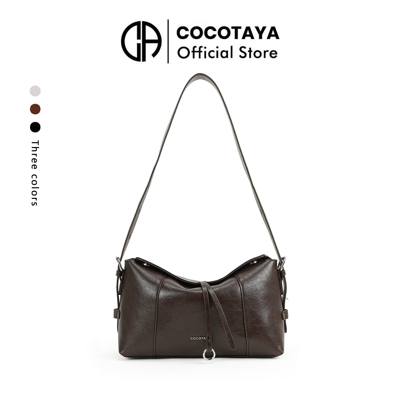 (cocotaya)Retro Crackle Leather Sling Bag, Metal Ring Decor Adjustable Strap Women Daily Shoulder Bag